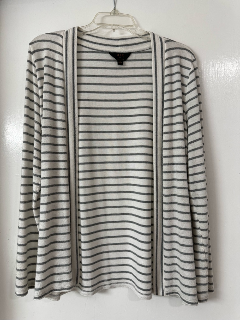 Striped Open-Front Cardigan - White & Gray